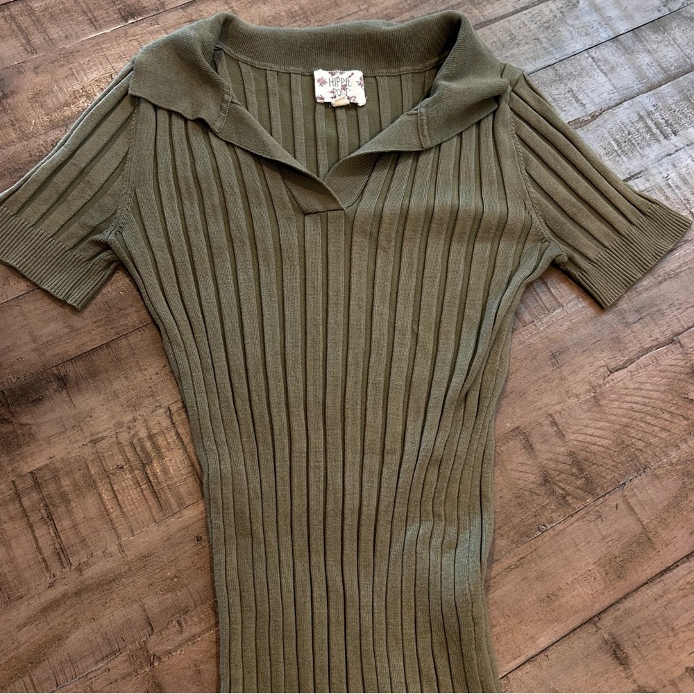 Sweater Dress Midi Collared Neck Ribbed Form Fitting Bodycon Hippie Rose Size M - Picture 7 of 7